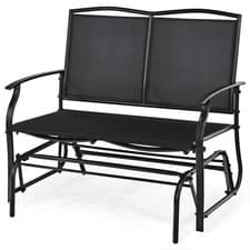 Image of 2 Person Outdoor Glider Bench Metal Frame Breathable Fabric Oversized Balck