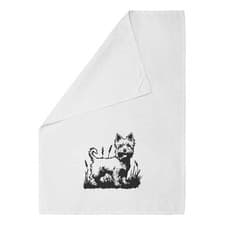 Image of 'Happy Westie in Garden' White Cotton Tea Towel / Dish Cloth (TW00063943)