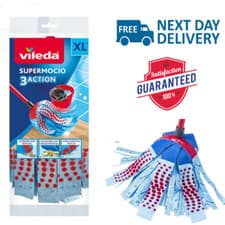 Image of Vileda Supermocio 3 Action Replacement Head Mop Refill Pack Of 1/2/4/6/8 Xl Uk