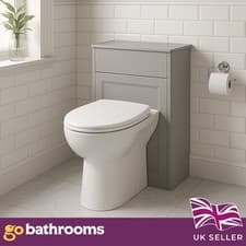 Image of Light Grey Traditional WC Toilet Unit White Back to Wall Furniture 500mm