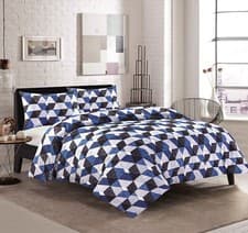 Image of Blue Black Geo Printed Duvet Quilt Cover Bedroom Bedding Set Single Double King