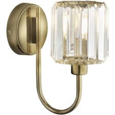 Image of Indoor Antique Brass Plate Wall Light - Clear Glass Shade - Dimmable 6W LED E14