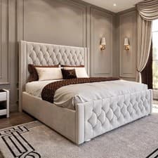 Image of Upholstered Ottoman Gas Lift Bed Frame Winged Plush Velvet Double & King Size