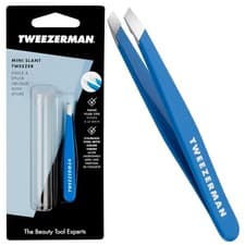 Image of Tweezerman Tweezers Stainless Steel Slanted Eyebrow Hair Pluckers Blue Mini Size