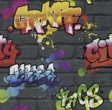 Image of BLACK GRAFFITI WALLPAPER ROLLS - RASCH 237801 - NEW ROOM DECOR