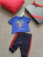 Image of Ralph Lauren Blue Polo Bear T Shirt Joggers Boys 2 Piece Gift Set Size 0-3m