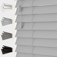 Image of FAUX WOOD STRING VENETIAN BLINDS 50MM SLATS WHITE GREY BLACK