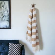 Image of Cream and Stone Slanted Stripe Fringed Throw Blanket
