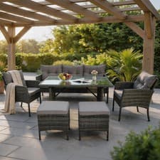 Image of 7-Seater Rattan Furniture Set with Table Armchairs Stools Garden Outdoor Patio