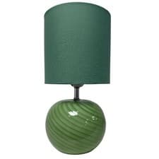 Image of Green Glass and Chrome Table Lamp with Green Linen Shade 30cm