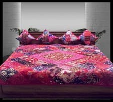 Image of 5 PC MASTERPIECE VINTAGE BEAD SARI SEQUIN BEDSPREAD COVERLET QUILT THROW BLANKET