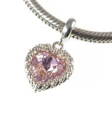 Image of Chamilia 925 silver & crystal LIGHT PINK CRYSTAL HEART dangle charm bead, love