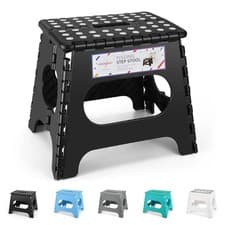 Image of Heavy Duty Plastic Step Stool 11 inch Black Foldable Sturdy Skid
