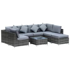 Image of 8 Piece Rattan Corner Sofa Set with Wide & Deep Seat, Assembled Aluminum PE