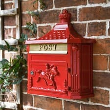 Image of Red "Huntley" Wall Mounted Post Box - Lockable Letter Mail Box
