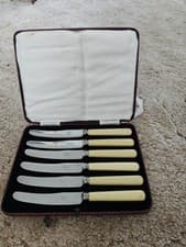 Image of Set Of 6 Vintage Stainless Steel Butter Knives In Original Box