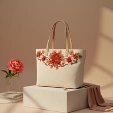 Image of Tory Burch Rodeo Tote Bag, Limited Edition Bohemian Chic Canvas Carryall Handbag