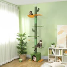 Image of Floor To Ceiling Cat Tree 6-Tier Cat Tower with Scratching Post 230-275cm Green