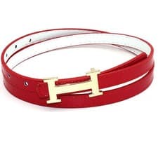 Image of Womens Ladies Gold Metal Buckle Leather Thin Narrow Skinny Waist Belts Band