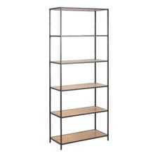 Image of Seaford Tall Black Metal Bookcase with 5 Shelves in Oak