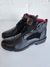 Image of Bugatti Men's Lace-Up Ankle Boots Black Leather UK 10 Eu 44 Us 11 New Unworn