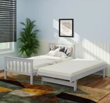 Image of 2 in 1 Wooden Bed Frame 3ft Single Bed Solid Pine Pull Out Trundle with Slatted