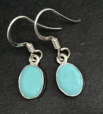 Image of turquoise oval drop earrings solid Sterling Silver. 9 x 7mm. Bezel set. New. Box