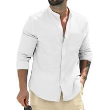 Image of Men's Breathable Cotton Long Sleeve Button Shirts - Autumn Streetwear