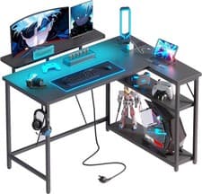 Image of L Shaped Gaming Desk with RGB LED Lights & Power Outlets