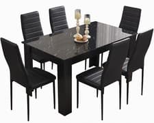 Image of Dining Table and Chairs 4/6 Set Pu Leather Seat Dining Kitchen Room Furniture
