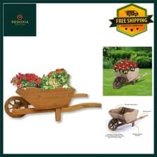Image of Charming Wooden Wheelbarrow Planter Rectangular Flower Display Pot 60x34x20cm