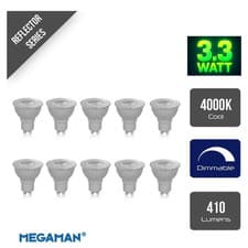 Image of 10 x Megaman 140502 LED GU10 PAR16 Lamps 36° 4000K Cool White Dimmable 3.3W