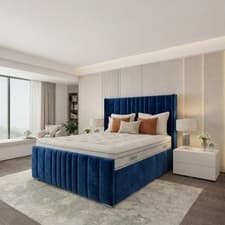 Image of Modern Bedroom Upholstered Panel Bed Frame Plush Velvet GasLift Ottoman Storage