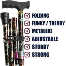 Image of TAMAKA® Folding Compact Ladies Flower Floral Walking Stick Adjustable - upto 37"