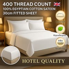 Image of 400 Thread Count 100% Egyptian Cotton Deep Bed sheet Fitted Sheet 30cm/12" White