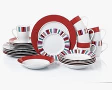 Image of 24pc Mix And Match Stripe Porcelain Dinnerware Set Waterside
