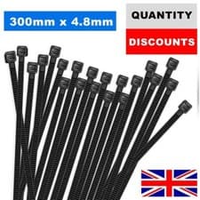 Image of 300MM X 4.8MM CABLE TIES NYLON PLASTIC STRONG HEAVY DUTY BLACK ZIP TIE WRAP UK