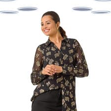 Image of Ex Roman Women's Blouse - Sheer Metallic Floral Print Buttonup Black
