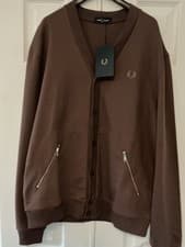 Image of Fred Perry Cardigan style burgundy jumper size medium