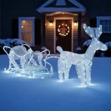 Image of Outdoor Christmas Reindeer Sleigh Light Up Decoration - Weather-Resistant Design