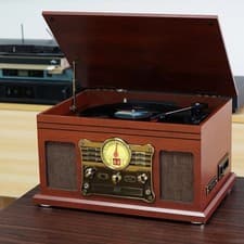 Image of Vinyl Record Player with Speakers Turntables CD MP3 SD FM/AM Cassette Vintage