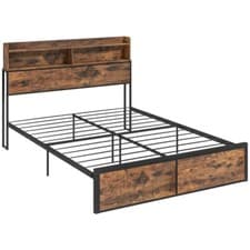 Image of HOMCOM Industrial King Bed Frame, 5.2FT Steel Bed Base with Storage Headboard