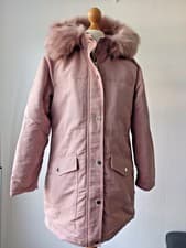 Image of Dorothy Perkins Luxe Parka In Dusky Blush with Faux Fur Trim Hood Petite Fit £90