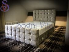 Image of Cube Double Crushed Soft Velvet Fabric Chesterfield Sleigh Bed Frame | Mattress