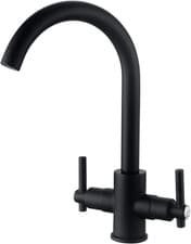 Image of Matte Black Kitchen Sink Mixer – Dual Lever Monobloc, Swivel Spout, Twin Lever