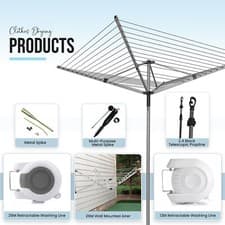 Image of 4 Arm Rotary Airer Outdoor Washing Line Clothes Dryer Free Ground Spike & Cover