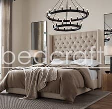 Image of TALL VELVET CANTERBURY WINGED BED | Deep Chesterfield Buttoned High Headboard