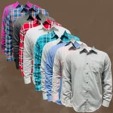 Image of Mens Long Sleeve Button down Casual Formal Check Cotton Shirt S-2XL 18-339