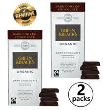 Image of 2x Green & Black Organic Dark Cooking Chocolate 70% Cocoa Intense Rich 150G