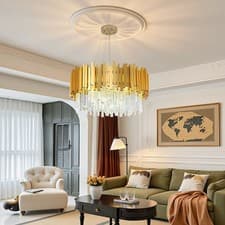 Image of Clear K9 Crystal Chandelier Gold Ceiling Pendant Light for Bedroom 55CM